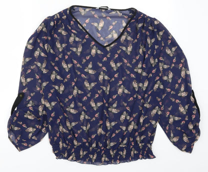 TU Womens Blue   Basic Blouse Size 14  - Butterfly Print
