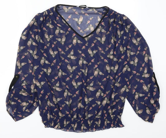 TU Womens Blue   Basic Blouse Size 14  - Butterfly Print