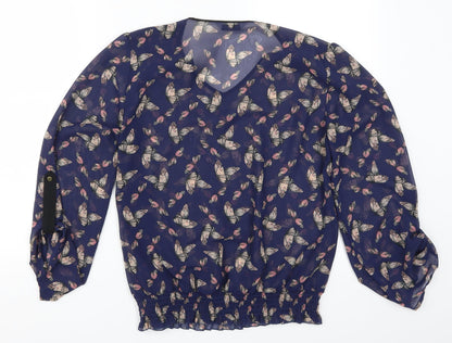 TU Womens Blue   Basic Blouse Size 14  - Butterfly Print