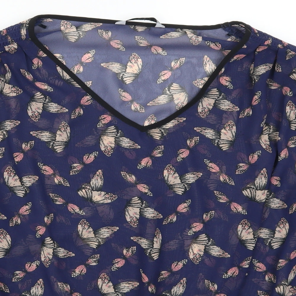 TU Womens Blue   Basic Blouse Size 14  - Butterfly Print