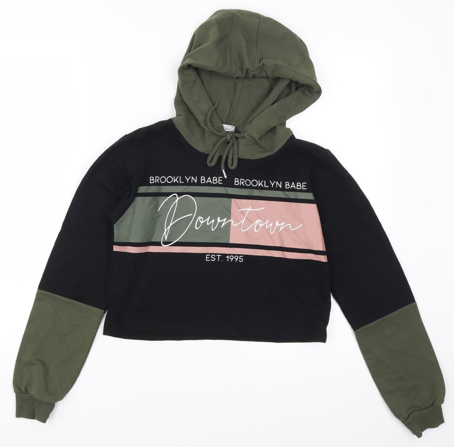 Slect Womens Black Colourblock  Pullover Hoodie Size 6  - Downtown Brooklyn Babe Pink and Green