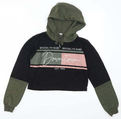 Slect Womens Black Colourblock  Pullover Hoodie Size 6  - Downtown Brooklyn Babe Pink and Green