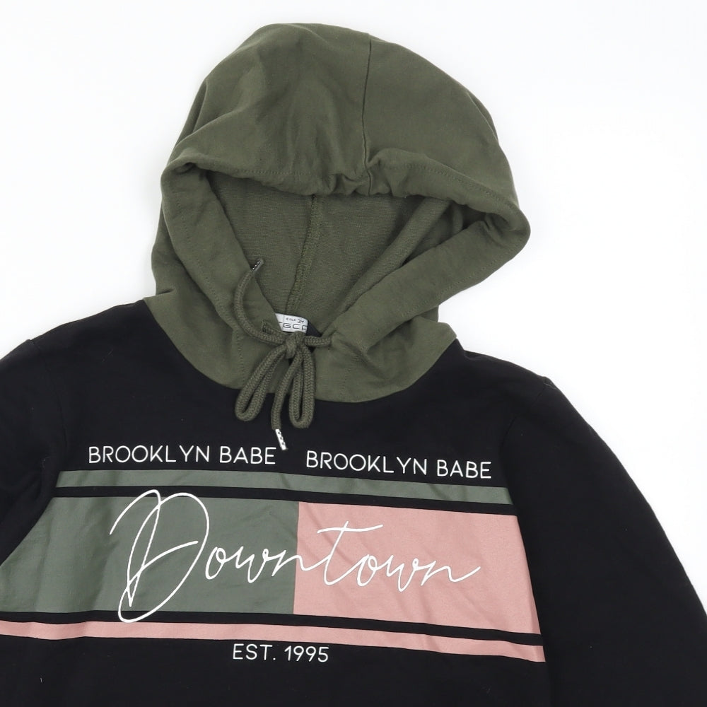 Slect Womens Black Colourblock  Pullover Hoodie Size 6  - Downtown Brooklyn Babe Pink and Green