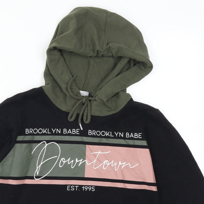 Slect Womens Black Colourblock  Pullover Hoodie Size 6  - Downtown Brooklyn Babe Pink and Green