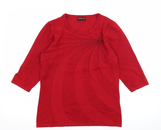 Anna Rose Womens Red Striped Knit Pullover Jumper Size M