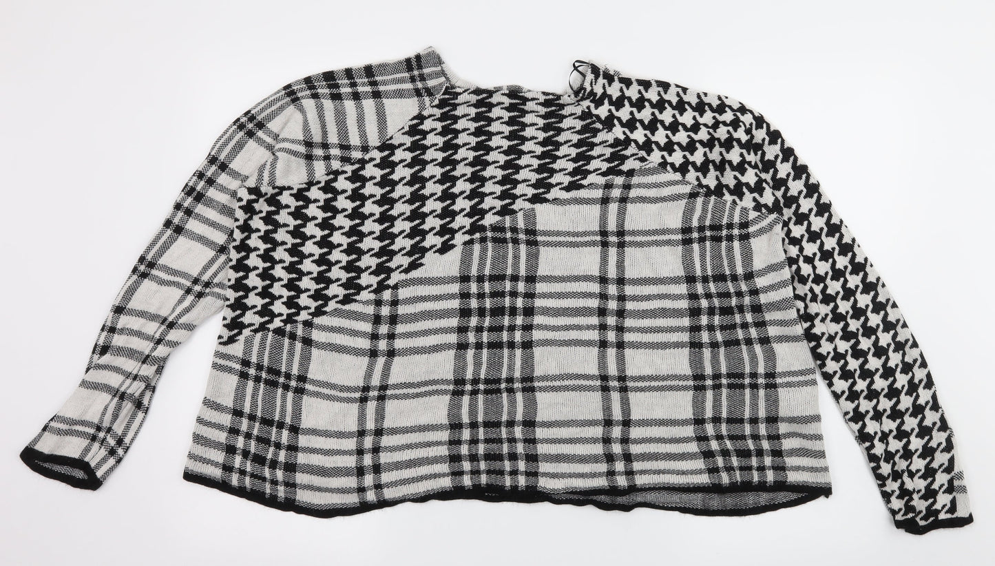 TU Womens White Houndstooth Knit Pullover Jumper Size 14