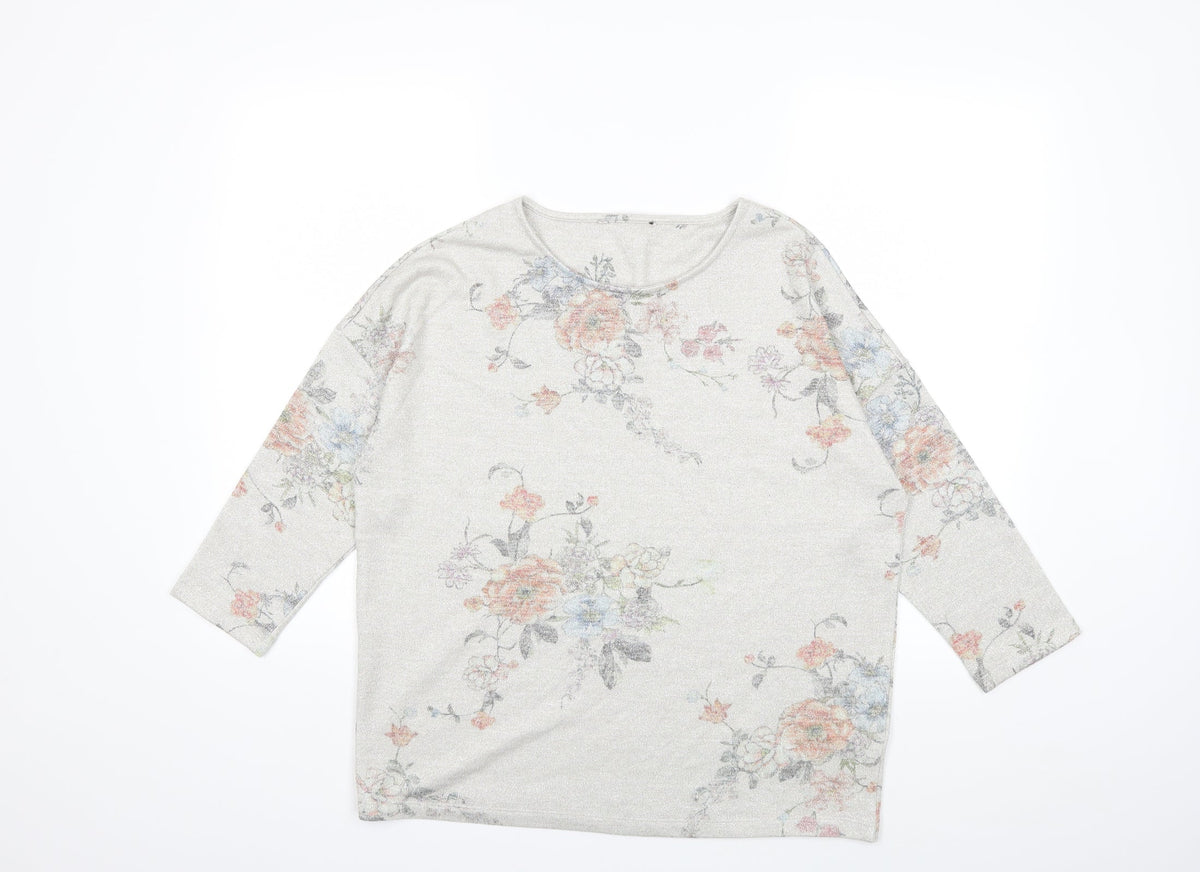 Tu Womens Silver Floral Knit Pullover Jumper Size 14