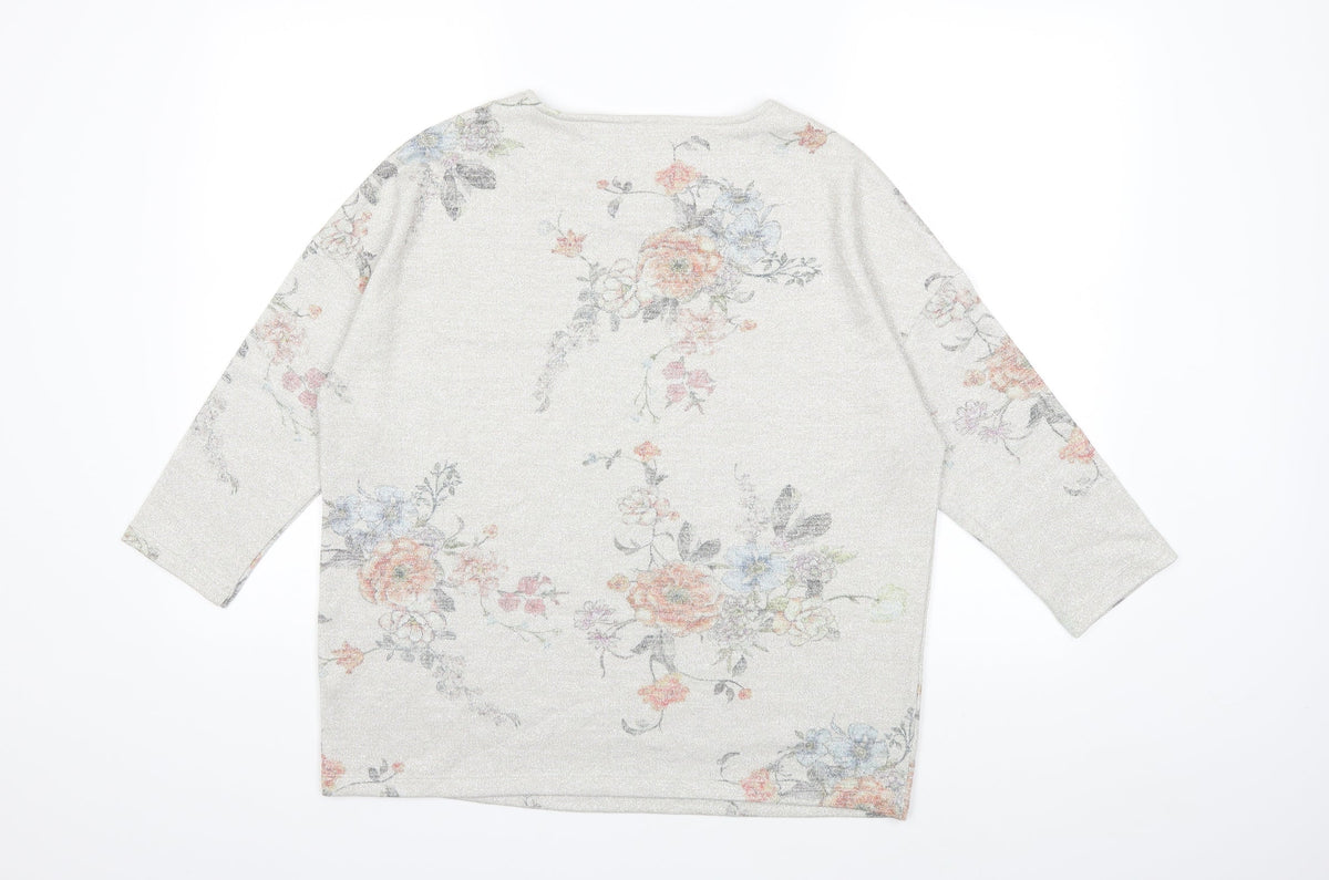 Tu Womens Silver Floral Knit Pullover Jumper Size 14