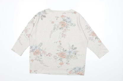 Tu Womens Silver Floral Knit Pullover Jumper Size 14