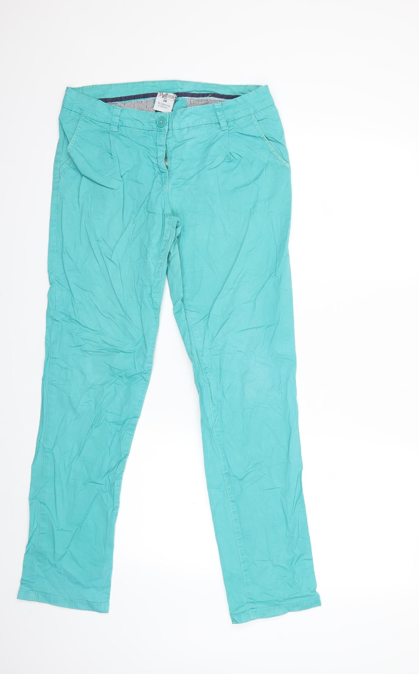 Womens UK Size 10 Up Fashion Regular Fit Chino Green Trousers