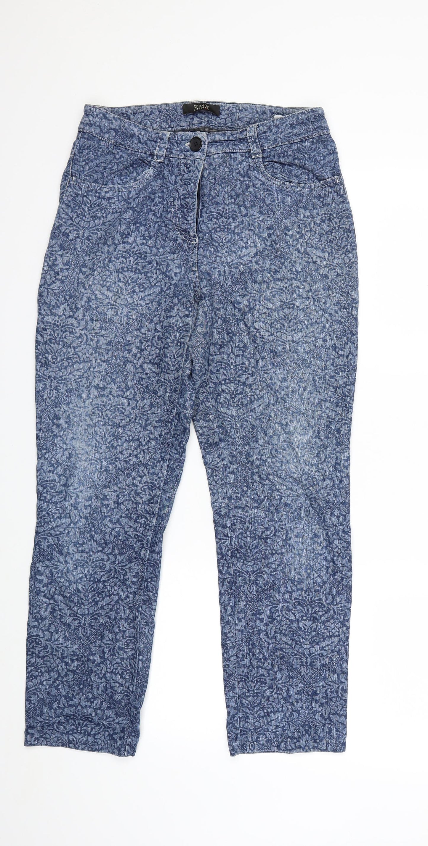 KMX Womens Blue Floral Denim Straight Jeans Size 28 in L25 in