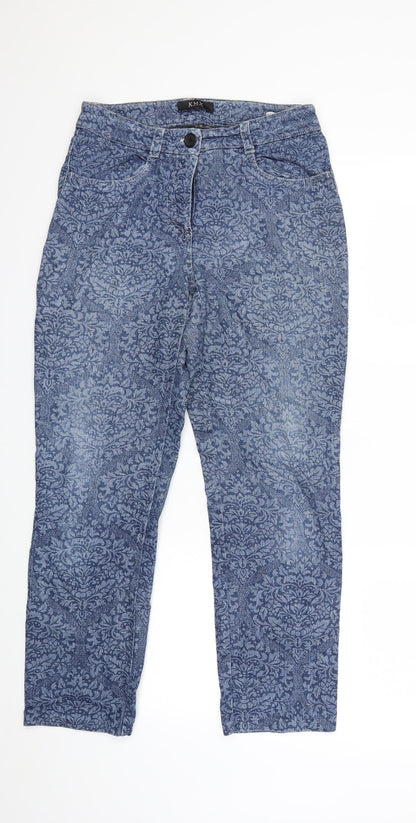 KMX Womens Blue Floral Denim Straight Jeans Size 28 in L25 in