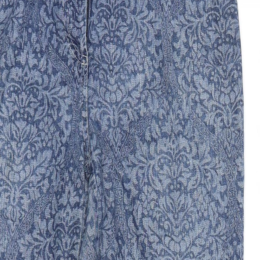 KMX Womens Blue Floral Denim Straight Jeans Size 28 in L25 in