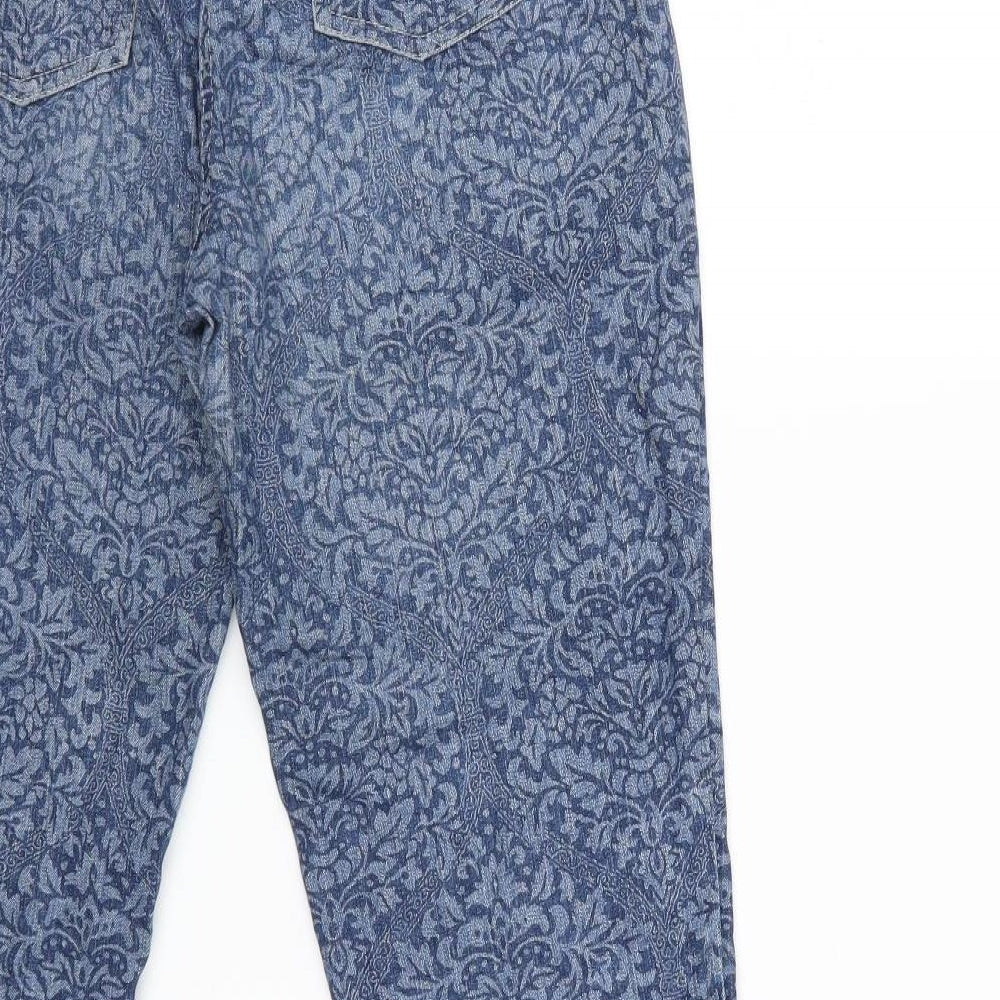 KMX Womens Blue Floral Denim Straight Jeans Size 28 in L25 in
