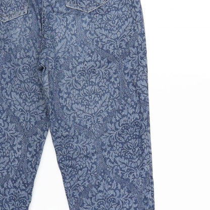 KMX Womens Blue Floral Denim Straight Jeans Size 28 in L25 in