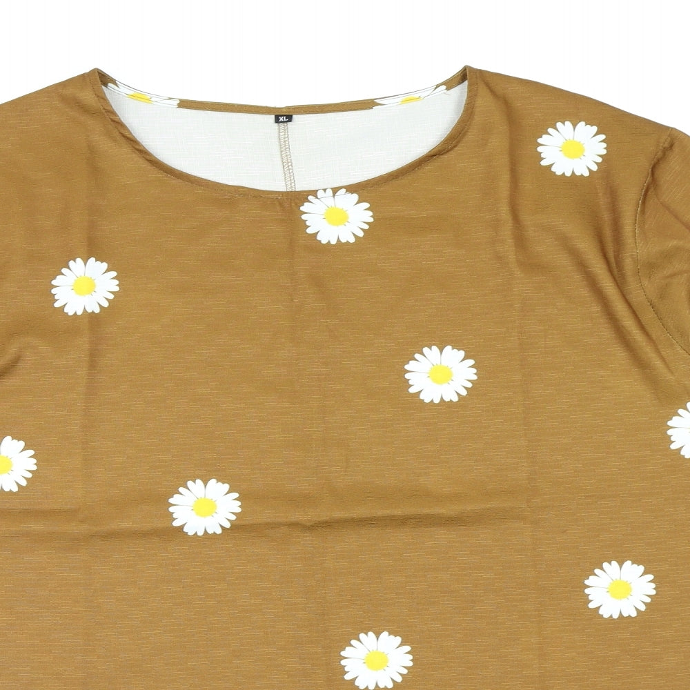 Womens UK Size XL Preworn Brown Basic T-Shirt