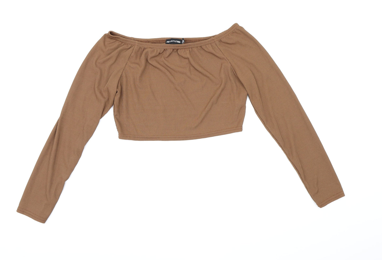 Womens UK Size 12 PRETTYLITTLETHING Brown Cropped Blouse