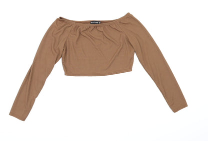 Womens UK Size 12 PRETTYLITTLETHING Brown Cropped Blouse