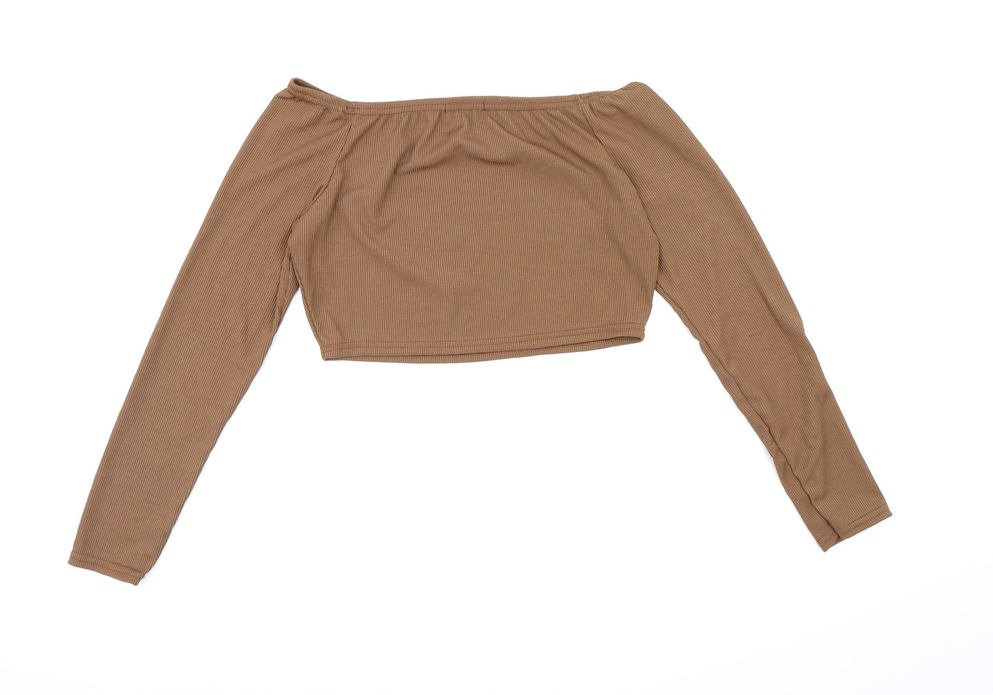 Womens UK Size 12 PRETTYLITTLETHING Brown Cropped Blouse