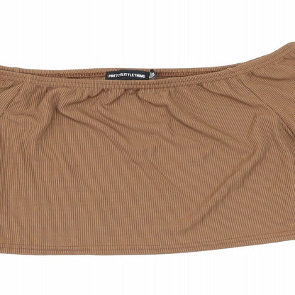 Womens UK Size 12 PRETTYLITTLETHING Brown Cropped Blouse