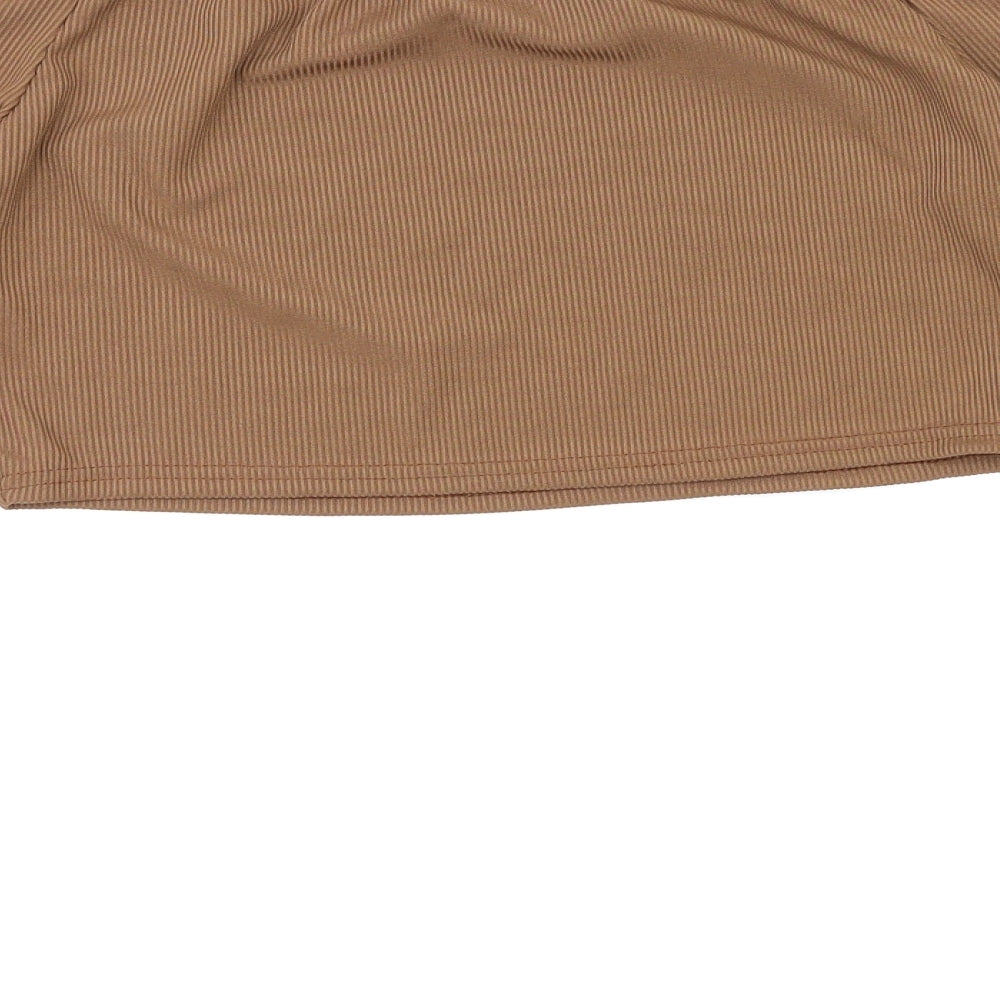 Womens UK Size 12 PRETTYLITTLETHING Brown Cropped Blouse