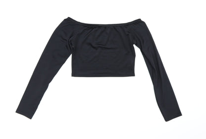 Womens UK Size 10 PRETTYLITTLETHING Black Cropped Blouse
