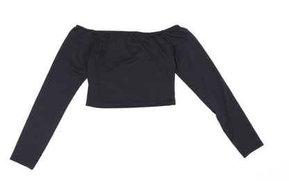 Womens UK Size 10 PRETTYLITTLETHING Black Cropped Blouse