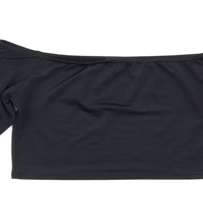 Womens UK Size 10 PRETTYLITTLETHING Black Cropped Blouse