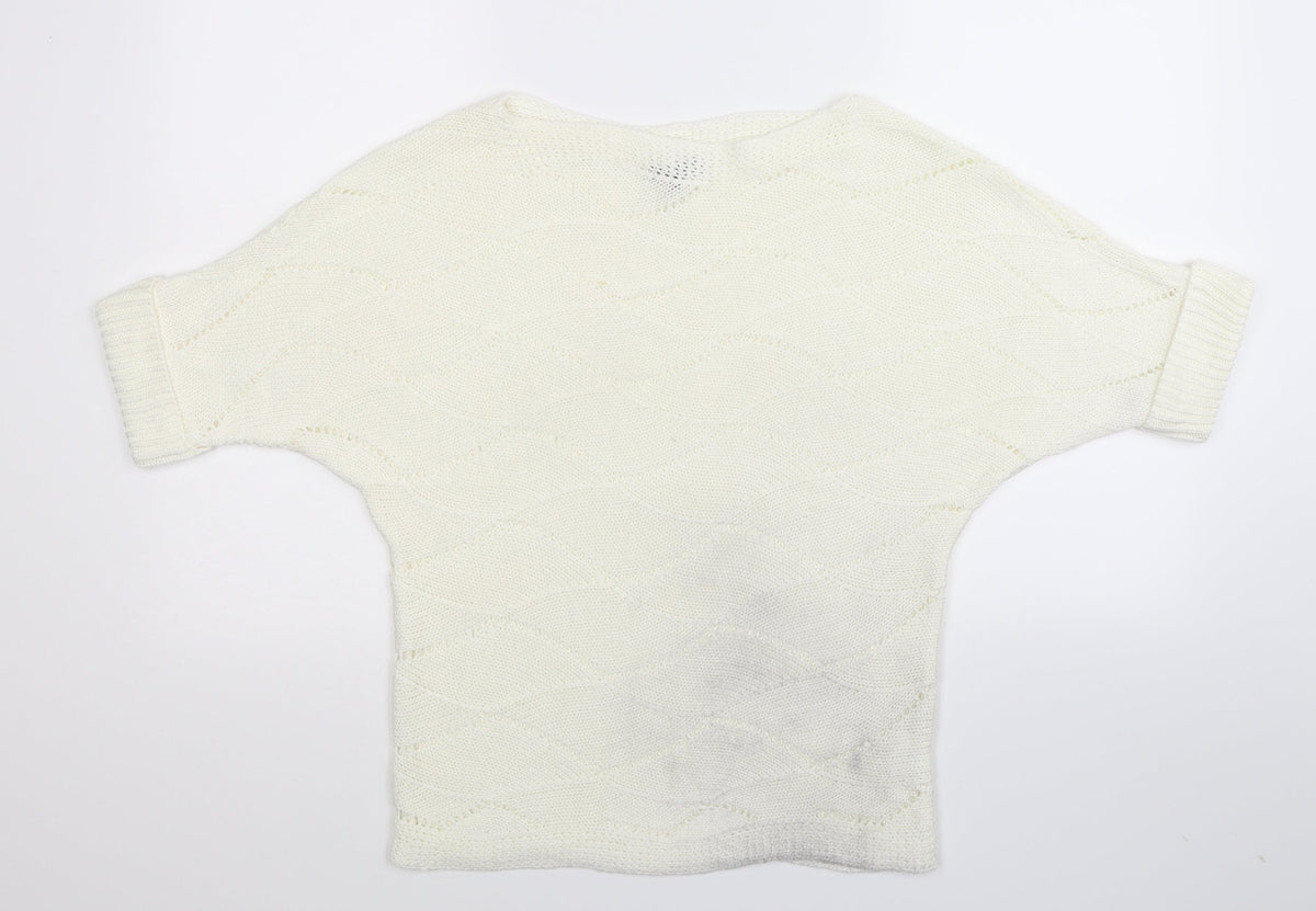 2 Elles Womens White  Knit Pullover Jumper Size L