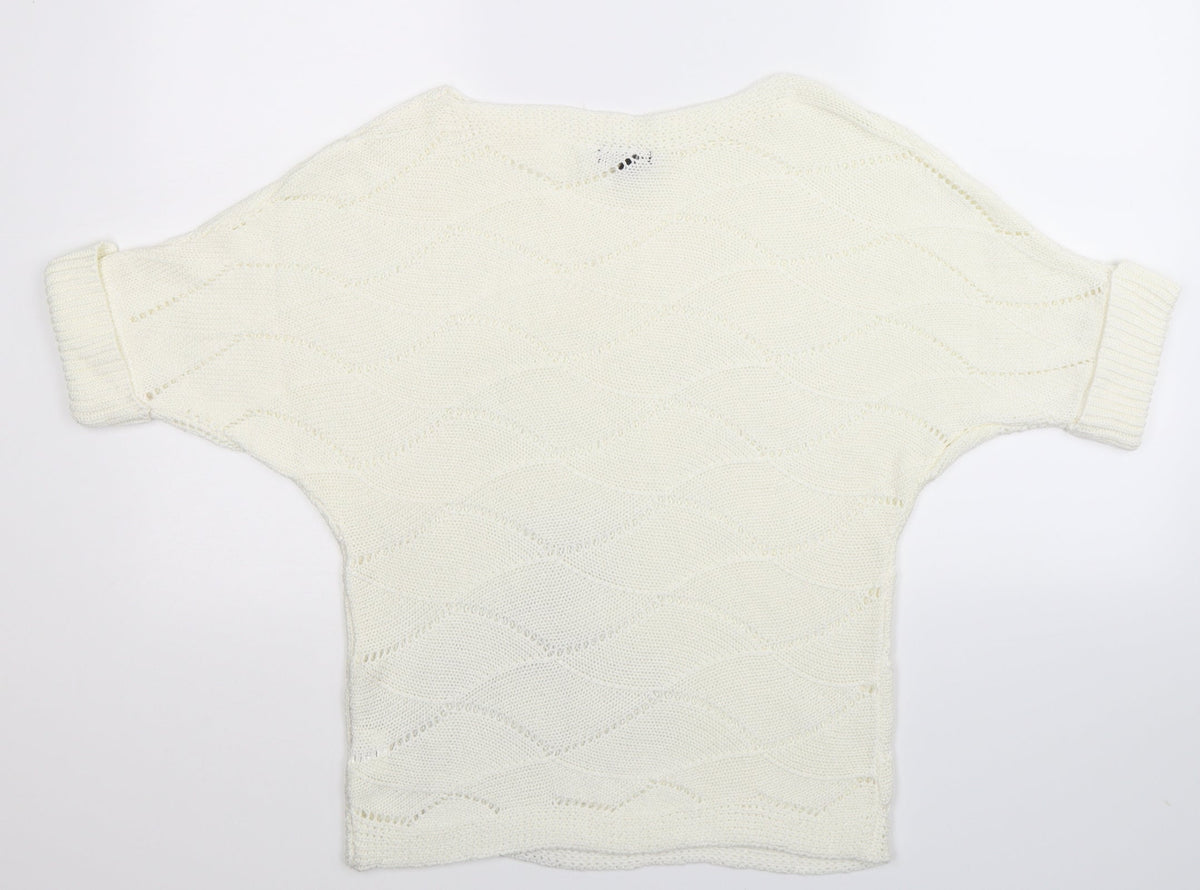 2 Elles Womens White  Knit Pullover Jumper Size L