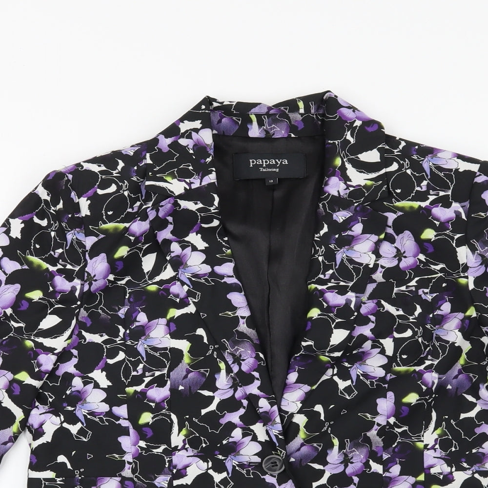 Papaya Womens Black Floral  Jacket Blazer Size 12