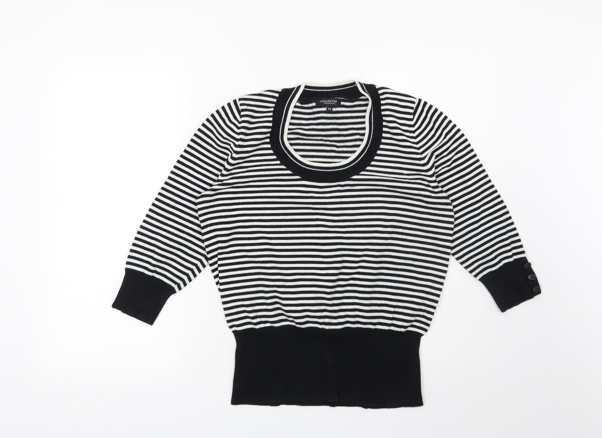 Debenhams Womens Black Striped  Pullover Jumper Size 14