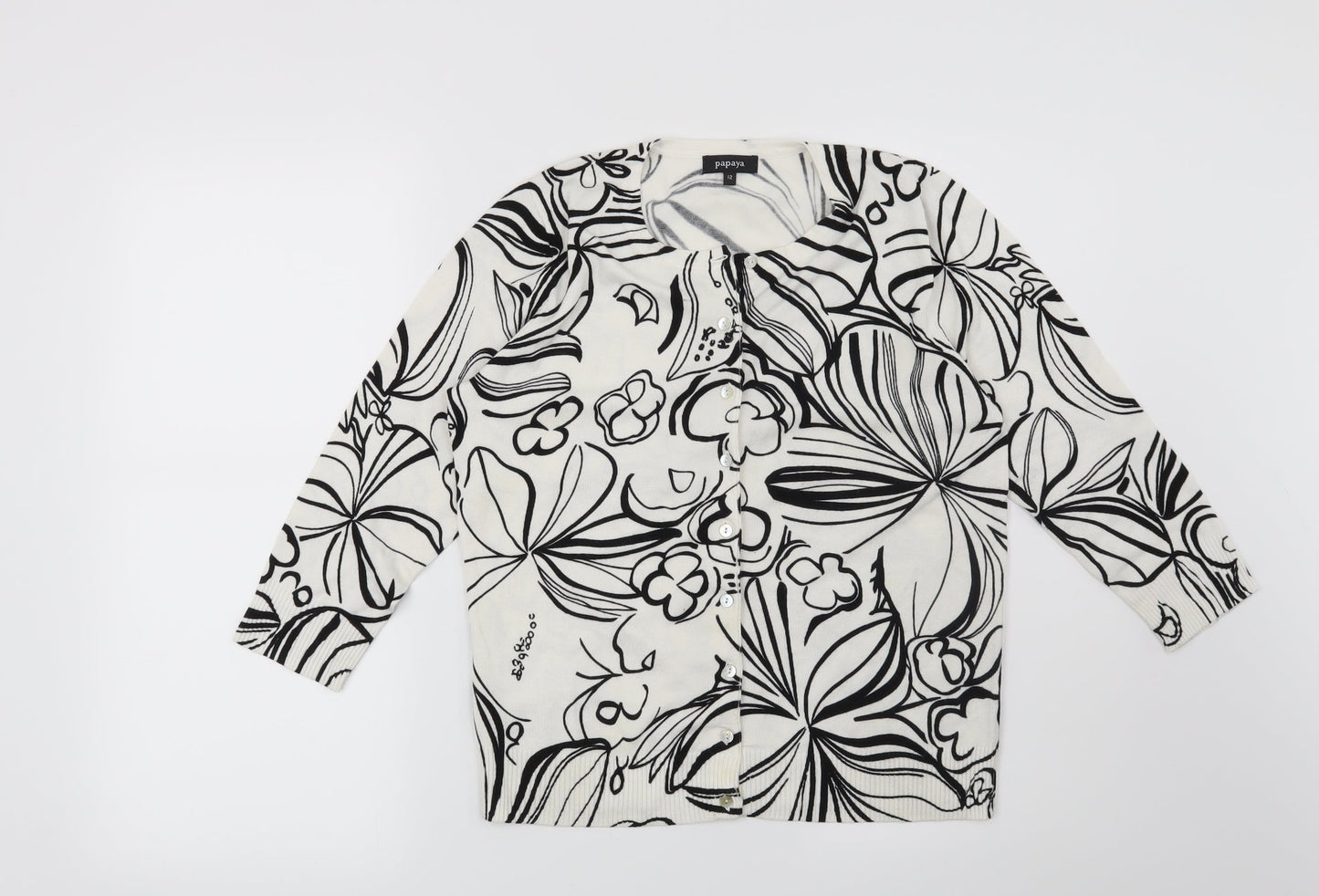 Papaya Womens White Floral  Cardigan Jumper Size 12