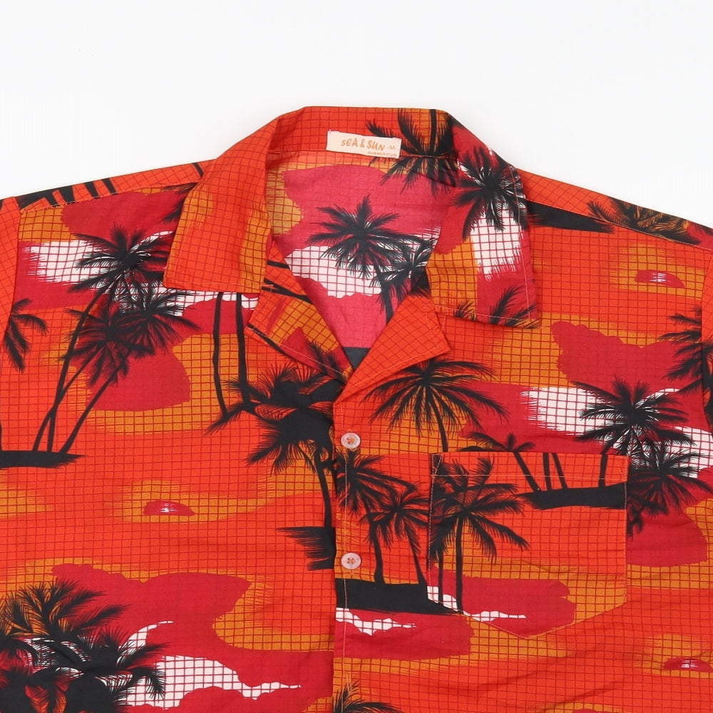 SEA & SUN Mens Red    Button-Up Size M  - Palm Trees