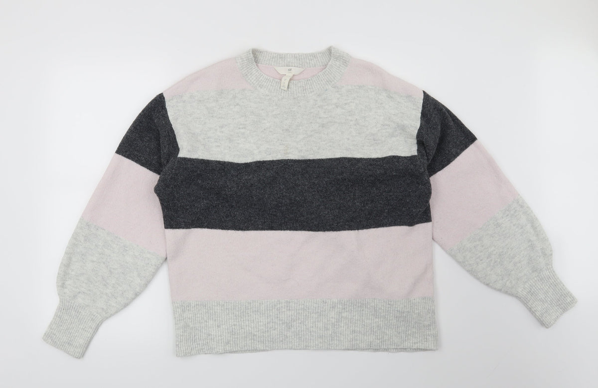 H&M Womens Grey Striped  Pullover Jumper Size M