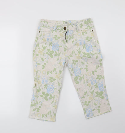F&F Womens Beige Floral  Cropped Jeans Size 30 in