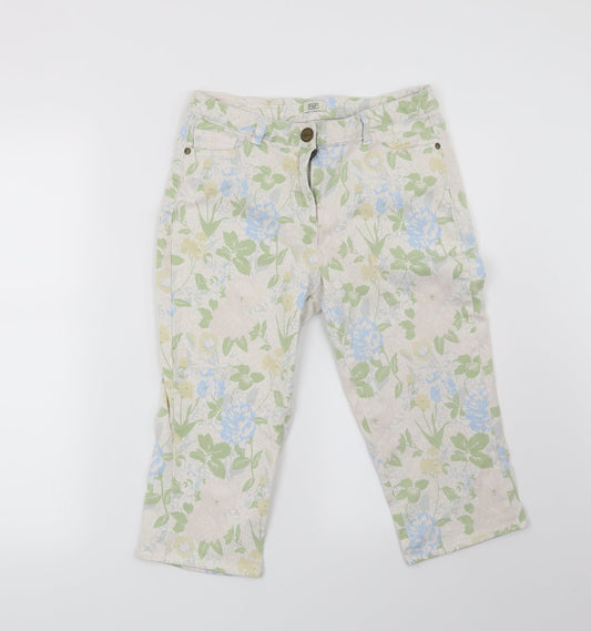 F&F Womens Beige Floral  Cropped Jeans Size 30 in