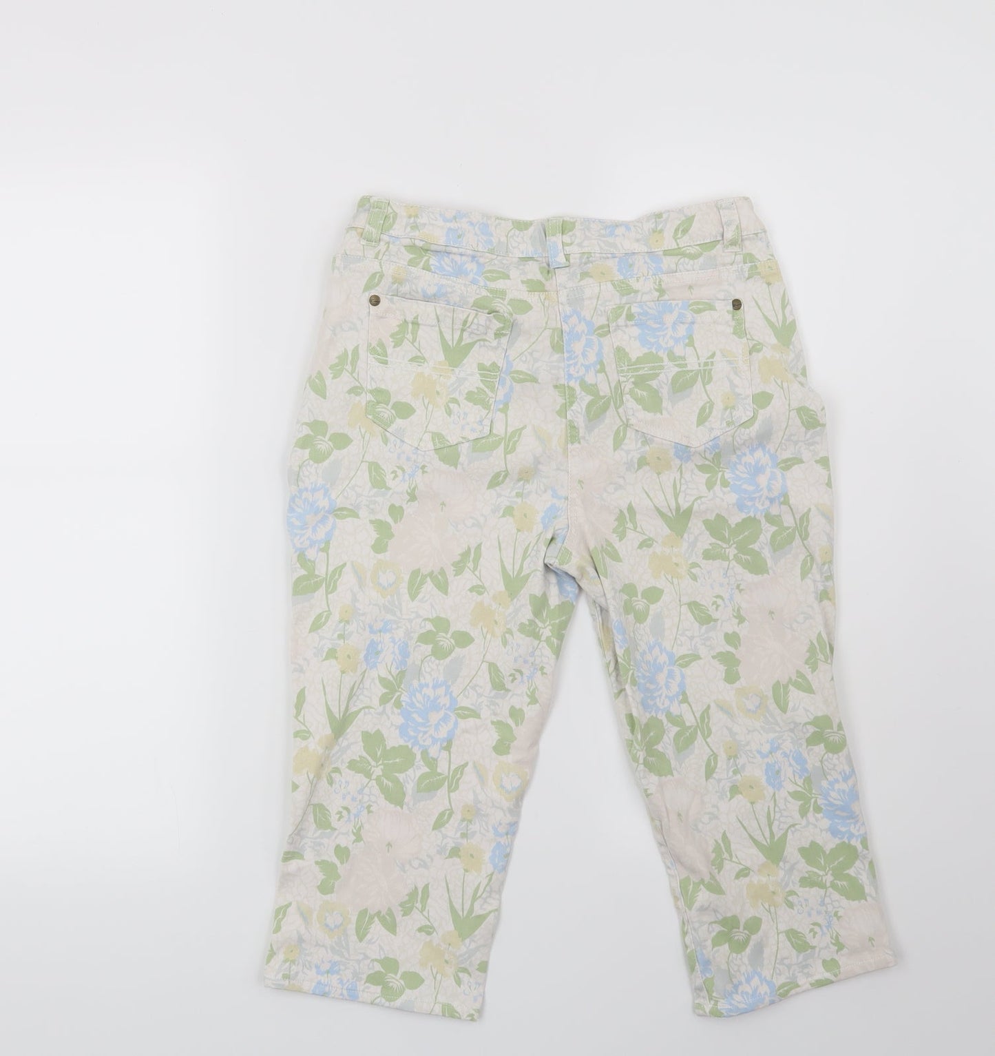 F&F Womens Beige Floral  Cropped Jeans Size 30 in