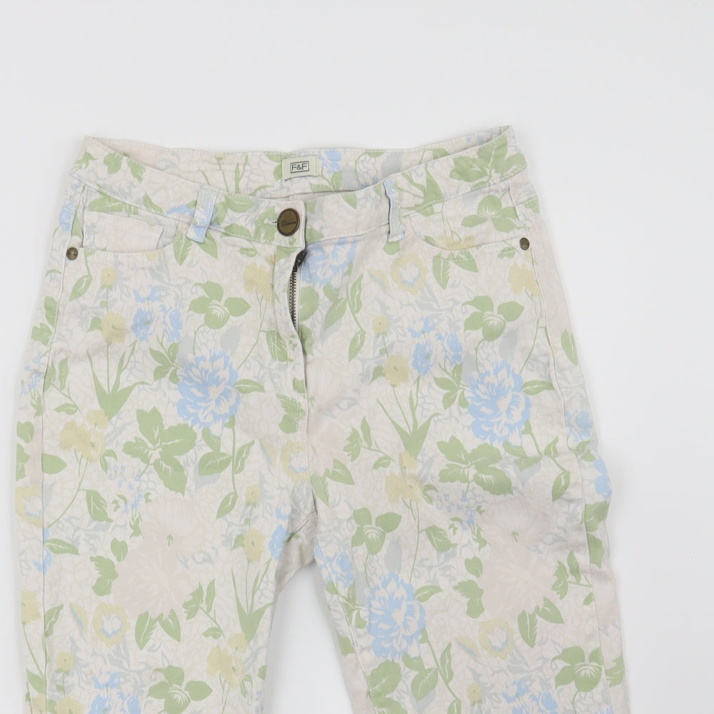 F&F Womens Beige Floral  Cropped Jeans Size 30 in