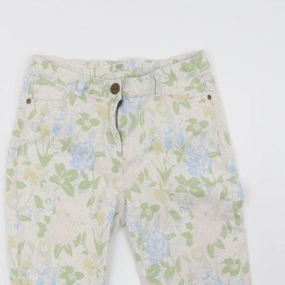 F&F Womens Beige Floral  Cropped Jeans Size 30 in