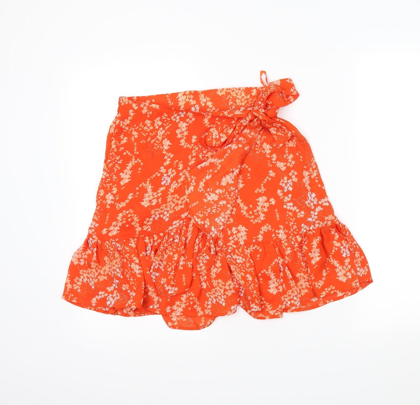 Soaked Womens Orange Floral  Wrap Skirt Size S