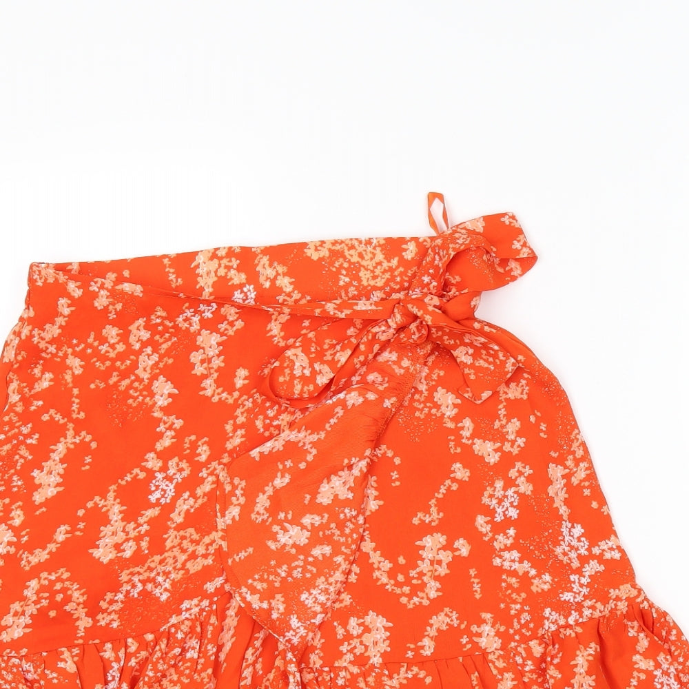 Soaked Womens Orange Floral  Wrap Skirt Size S