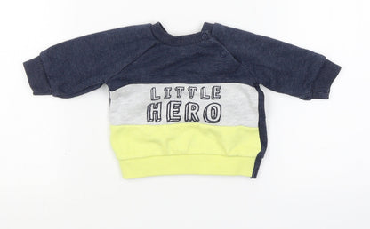 F&F Boys Grey Colourblock  Pullover Jumper Size 0-3 Months  - Little Hero