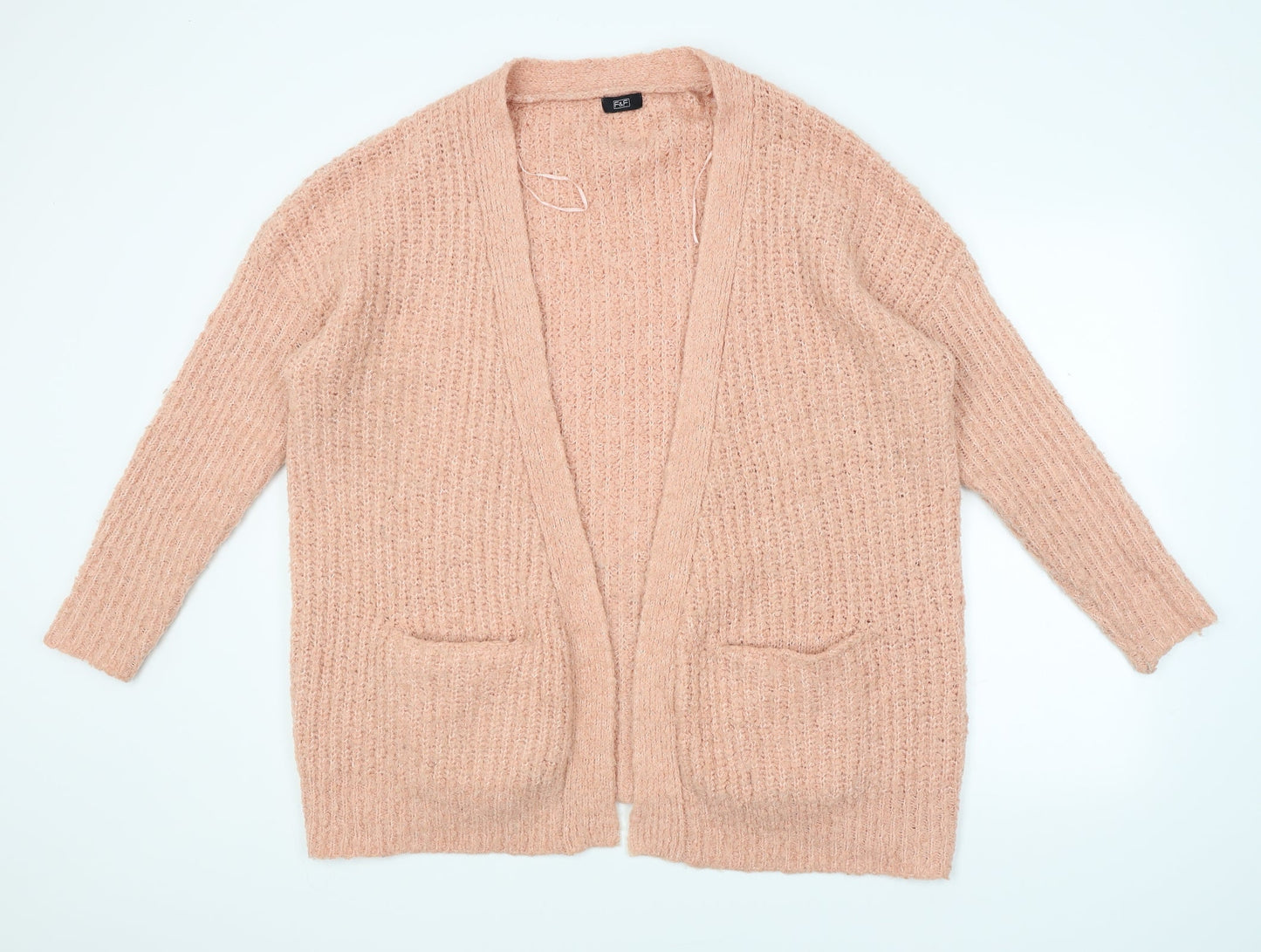 F&F Womens Pink  Knit Cardigan Jumper Size 12  - Loose Fit