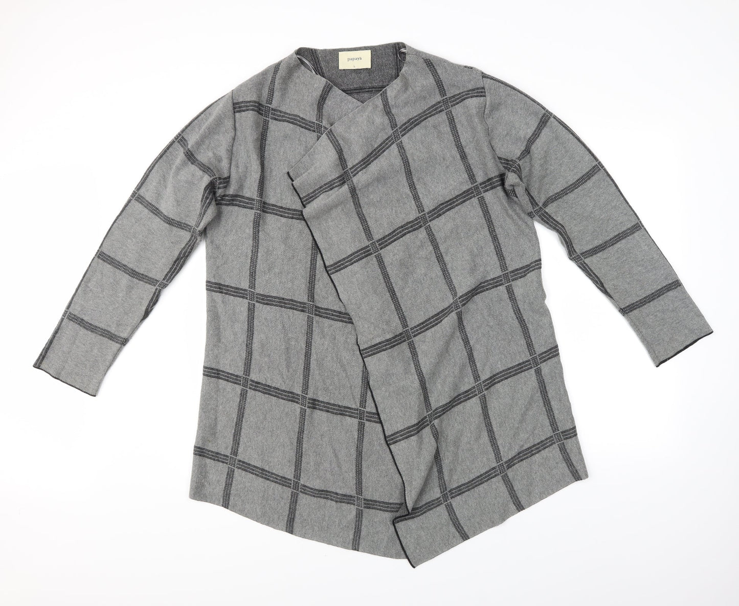 Papaya Womens Grey Check  Wrap Jumper Size L