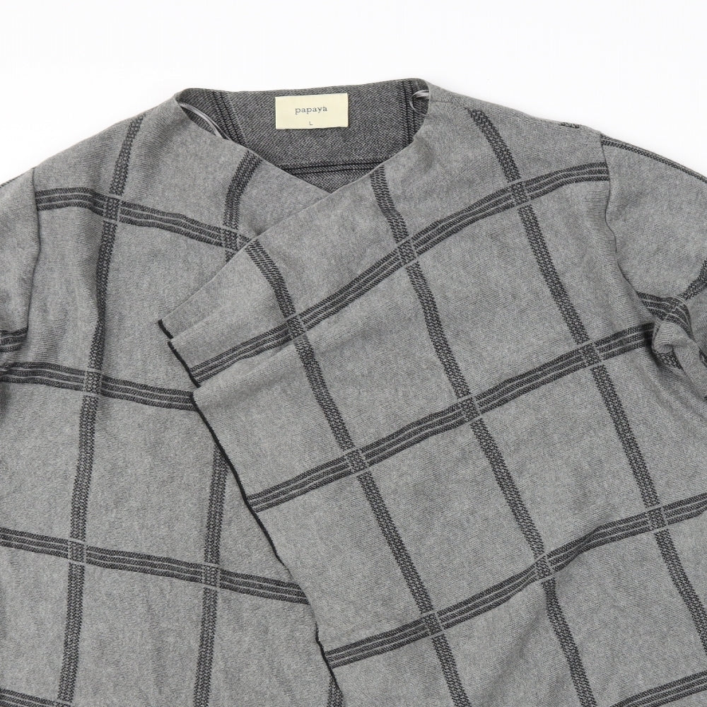 Papaya Womens Grey Check  Wrap Jumper Size L