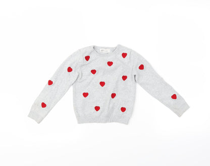 H&M Girls Grey Polka Dot  Pullover Jumper Size 5-6 Years  - Hearts