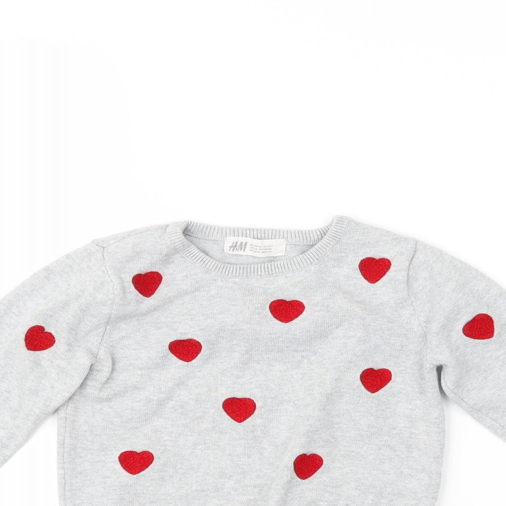 H&M Girls Grey Polka Dot  Pullover Jumper Size 5-6 Years  - Hearts