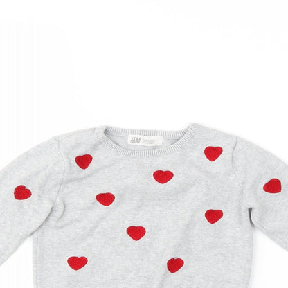 H&M Girls Grey Polka Dot  Pullover Jumper Size 5-6 Years  - Hearts