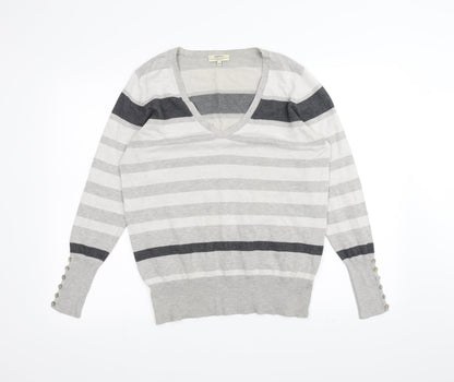 Papaya Womens White Striped  Pullover Jumper Size 16
